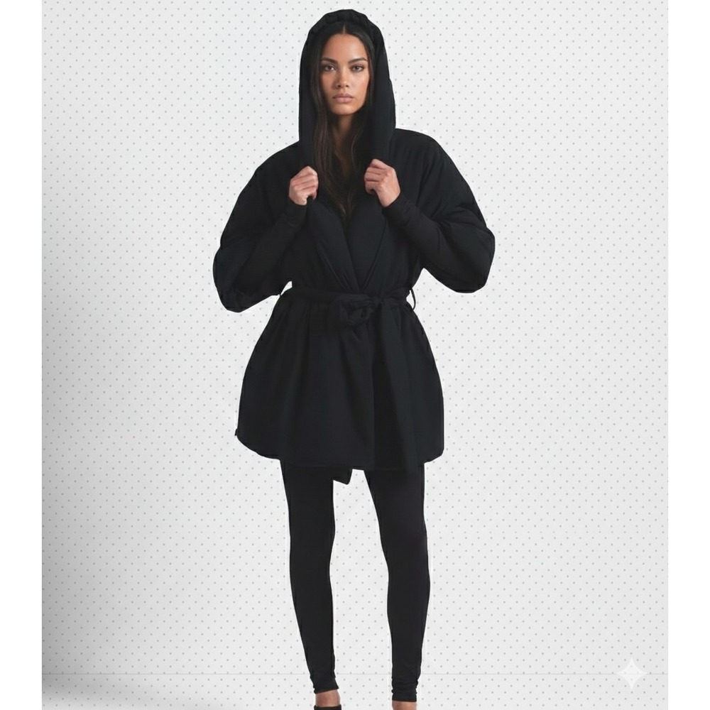 New M Nike x SKIMS Women's Woven Nylon Wrap Coat Hooded Jacket Obsidian Black